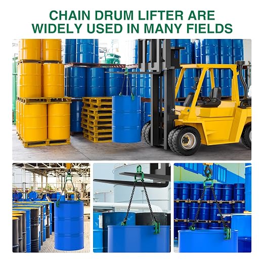 Chain Drum Lifter for 55 Gallon Drums, 2200 lbs Capacity, Enhanced | Automatic Grip Locking • OSHA-Compliant Lifting Design • Heavy-Duty Alloy Construction • Industrial Material Handling