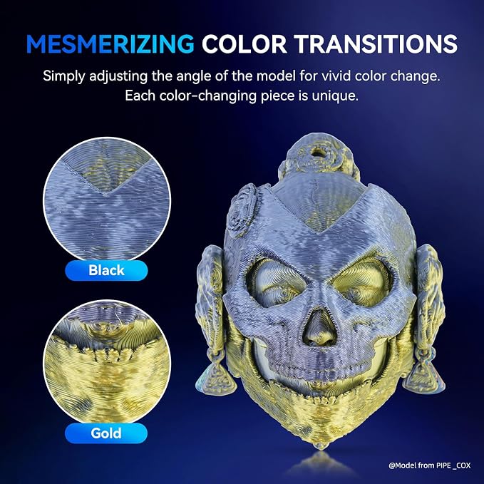 JAYO Silk Dual Color PLA Filament 1.75mm Black-Gold 1.1kg, Shiny Gradient Dual-Tone PLA, High Gloss Finish, Easy to Print, Layer Concealing, Fits for Most FDM 3D Printers
