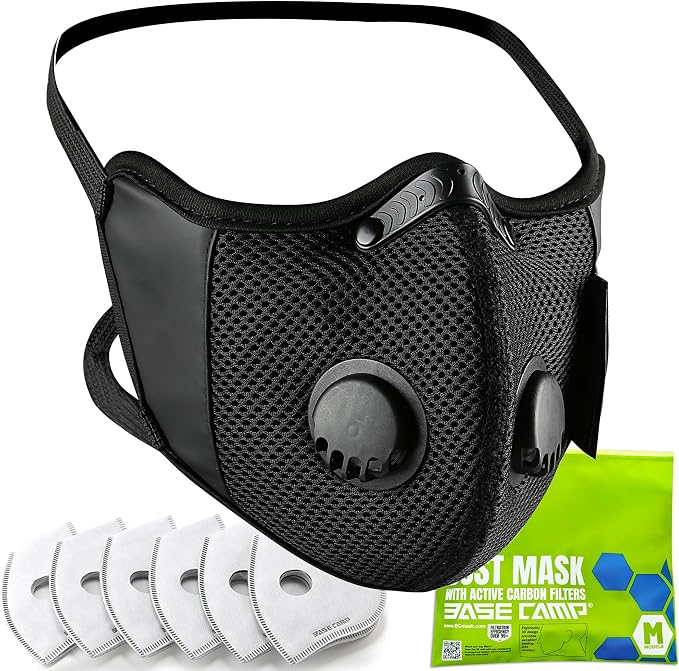 BASE CAMP M Cross Dust Mask, Reusable Breathable Comfortable Safety Face Mask for Work with Extra 6 Activated Carbon Filters