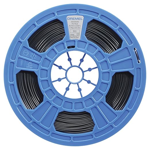 Dremel DigiLab PLA-BLA-01 3D Printer Filament, 1.75 mm Diameter, 0.75 kg Spool Weight, Color Black, RFID Enabled, New Formula and 50 Percent More per Spool