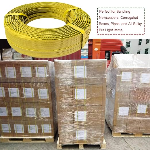 Poly Strapping 1/2" Plastic Strapping, Banding Strapping Roll, 330 Feet Length, 600 lbs Break Strength (Yellow)