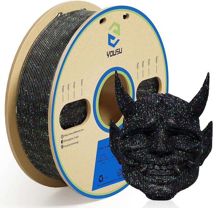 YOUSU 3D Printer Filament PLA Filament 1.75mm Laser Paillette Series-Galaxy Black Filament 1kg(2.2lbs).