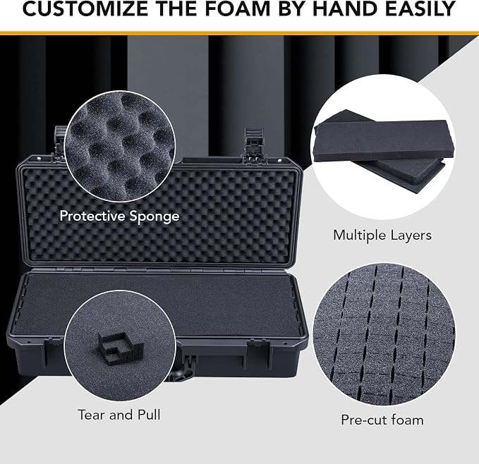 Lykus HC-5021 Waterproof Hard Case with Customizable Foam Insert, Interior Size 20.67x8.11x4.57 in, Suitable for long slim items
