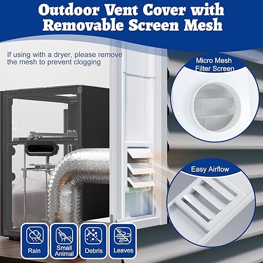Window Vent Kit with Louvered Vent Cover Fit for 3" and 4" Vent Hose, Adjustable Window Seal Panels for 3"/4" Exhaust Ventilation Duct of Laser Engraver/3D Printer Enclosure, Dryer