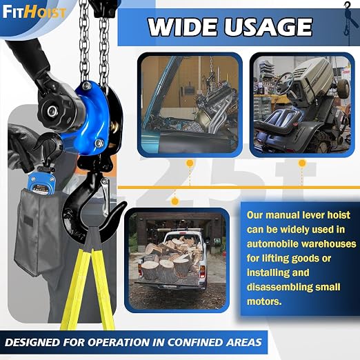 Mini Chain Hoist 1/4 ton with 2 Lift Sling Straps and Gloves 10ft Lift Small Come Along Alloy Steel G80 Chain 2 Heavy Duty Hooks, Manual Hoist for Garages Warehouse Automotive Machinery