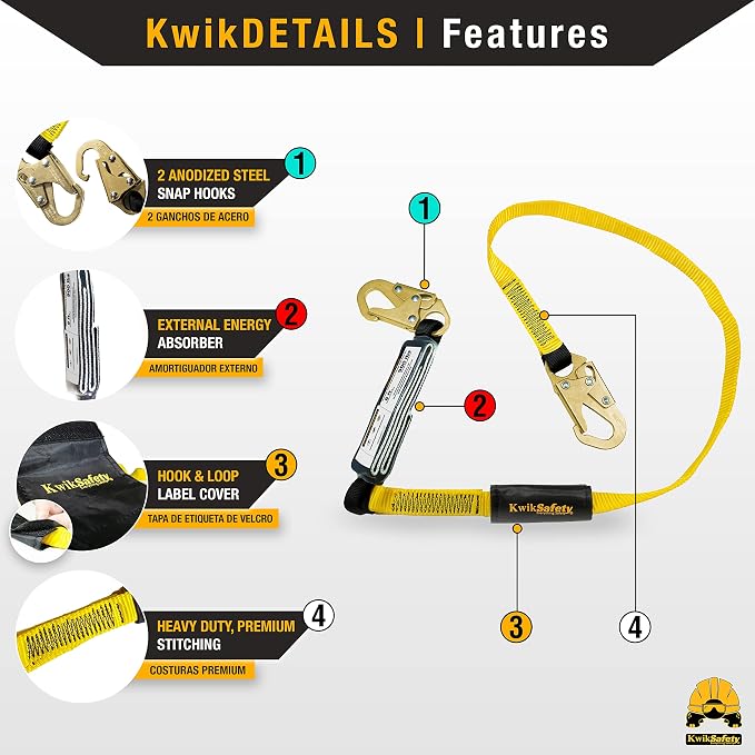 KwikSafety - TAIPAN Safety Lanyard [HARNESS COMBO] Flat Safety Harness Lanyard Fall Protection ANSI Tested OSHA