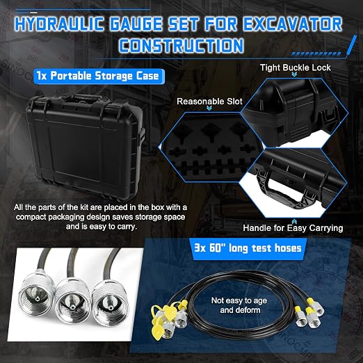 Hydraulic Pressure Test Kit with 3 Gauges(25/40/60Mpa), 12 Test Couplings, 3 Test Hoses(64in) Diagnosis Tester Gauge Kit Set for Excavator Construction Machinery