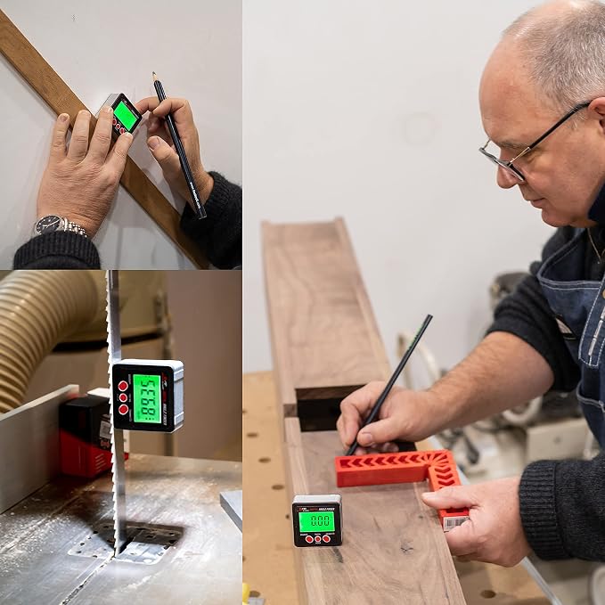 S&F STEAD & FAST Digital Angle Finder Magnetic with Case, Digital Angle Gauge, Backlit LCD, IP54, ±0.2° Accuracy for Table Saw, Woodworking, Construction