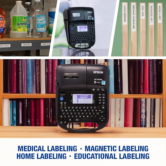 Epson LABELWORKS LW-K740PX Industrial Handheld Label Maker for Office Home & Healthcare – Custom Durable Identification and Organization Labels - Full Kit