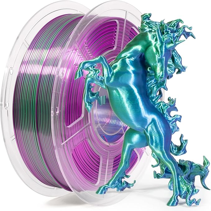 iSANMATE 3D Printer Filament, PLA Filament 1.75mm Tri Color Filament, Shiny Silk PLA Coextruded Filament, 3D Printing Filament Magic PLA, 1 kg/Spool (Blue+Green+Purple)