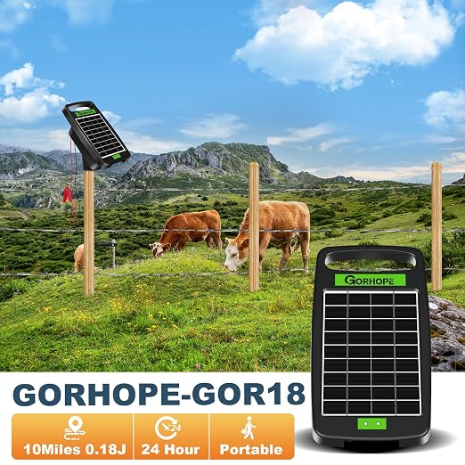 10 Miles Solar Powered Electric Fence Charger,Output 0.18J Electric Fence Charger,24-Hour Uninterrupted Protection Solar Fence Charger,Solar Fence Energizerr That can Work for 14 Days Without Sunlight