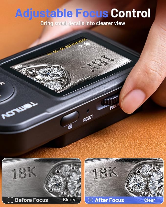TOMLOV P50 Digital Microscope Handheld: Adjustable Focus Coin Microscope with 2.4" IPS Screen, Trichome Portable Magnifying Glass with Light, Jewelry Loupe for Adults, Windows/Mac Compatible