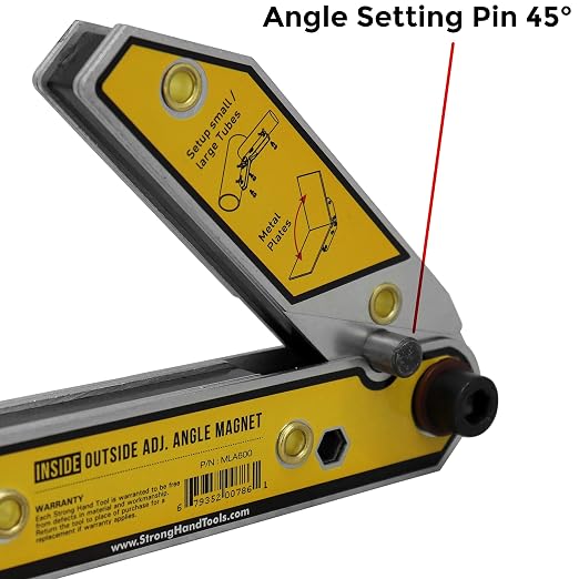Strong Hand Tools MLA600 Adjustable Angle Magnetic Welding Square, Inside/Outside Magnets, Angle Setting Pin, Magnetic Pull Force 33 Lbs, Welding Square, 30°-270° Angle, 6" Size