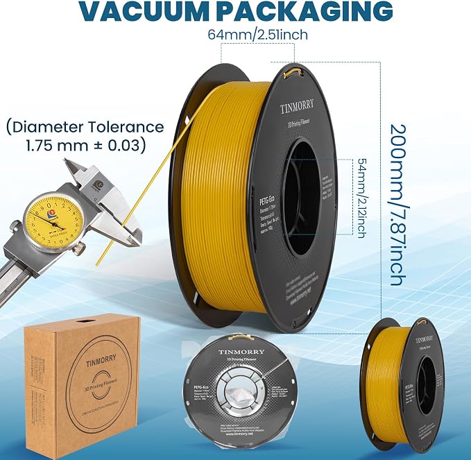 TINMORRY PETG Filament 1.75, Rapid PETG-Eco 3D Printer Filament, Compatible with Most FDM 3D Printers, 1 KG 1 Spool, Carter Yellow