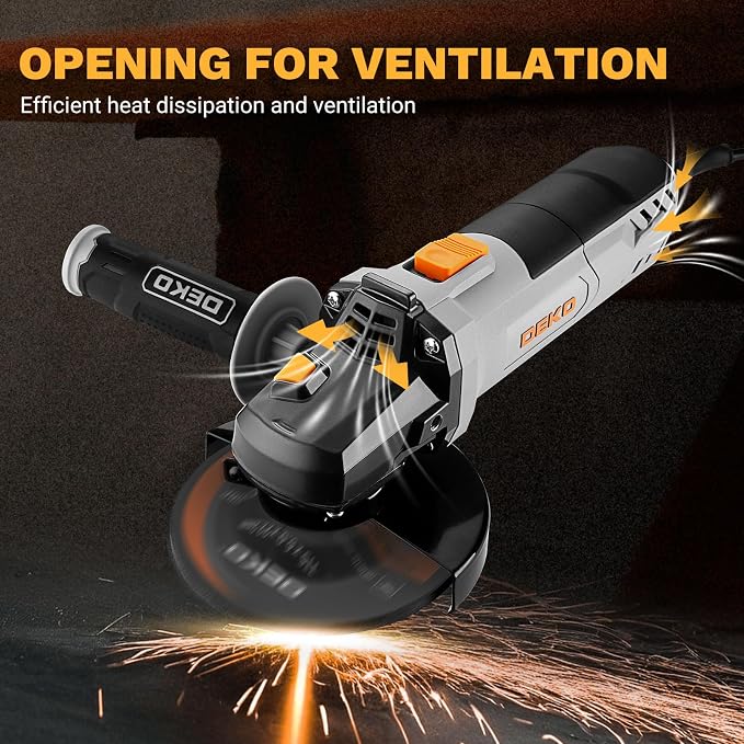 8-Amp Angle Grinder: DEKOPRO 4-1/2 inch Electric Corded Grinder Power Tools with Grinding and Cutting Wheels, Auxiliary Handle and Wrench for Cutting, Polishing and Grinding