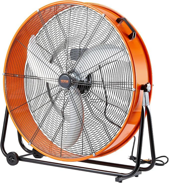 VEVOR Drum Fan, 30 Inch 13000 CFM High Velocity Heavy Duty Floor Shop Fan, 3-Speed, 5ft Cord, 360°Adjustable Tilting, Commercial Industrial Use for Warehouse, Workshop, Factory, Basement