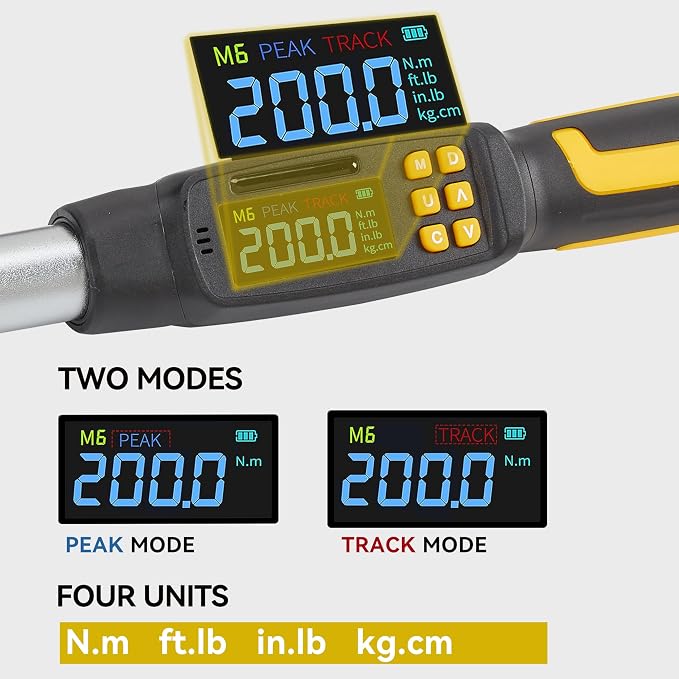 1/2" Drive Digital Torque Wrench, 4.4-147.5 ft-lb, SAE and Metric | ±2% Accuracy Electronic Torque Wrench with 72-Tooth Ratchet, Buzzer and LED Indicator, for Automotive, Car, Motorcycle