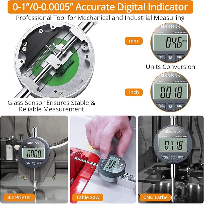 Neoteck 1'' Digital Indicator Table Saw Gauge+1" Digital Indicator Set
