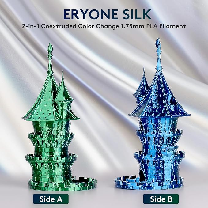 ERYONE Silk Dual Color PLA Filament 3D Printer 1.75mm +/- 0.03mm, Bicolor Filament Two Tone PLA 1KG(2.2lbs) Cardboard Spool, Blue Green