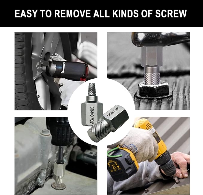 15PCS CR-MO Screw Extractor Set – 3/8" Hex Drive Multi-Spline Easy-Out Kit for Broken, Stripped, Rounded Screws/Bolts, Broken Bolt Remover，Includes Adapter & Blow-Molded Case (1/8"-1/2")