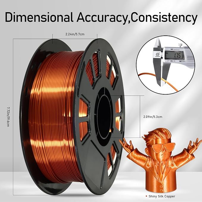 Silk Metallic Shiny Copper 3D Printer Filament, 1.75mm PLA 3D Printing Material 1kg 2.2lbs/Spool,for FDM 3D Printer