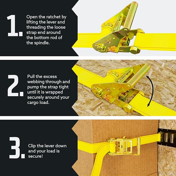 DC Cargo Mall E Track Ratchet Straps Cargo Tie-Downs, (Pack of 2) 2 x 12 Heavy Duty Yellow Tie-Down Rachet Straps, Strong Ratchet Strap, E Track Spring Fittings, Tie Down Motorcycle