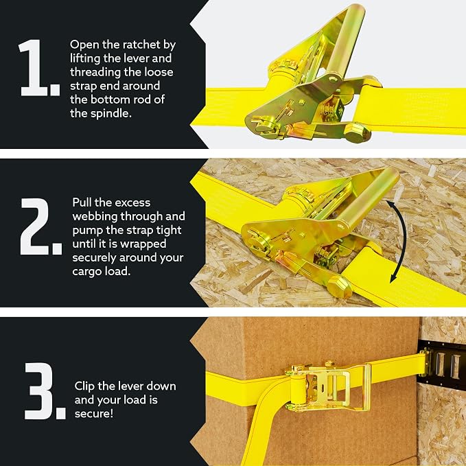 DC Cargo Mall E Track Ratchet Straps Cargo Tie-Downs, (Pack of 20) 2 x 12 Heavy Duty Yellow Tie-Down Rachet Straps, Strong Ratchet Strap, E Track Spring Fittings, Tie Down Motorcycle