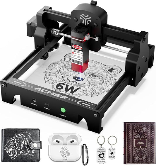 ACMER S1 Laser Engraver 6000mW, Compact Desktop Engraving & Cutting Machine for DIY Crafts, Small Business & Makers, 130x130mm Work Area, 0.04mm Detail Engraving for Wood, Acrylic