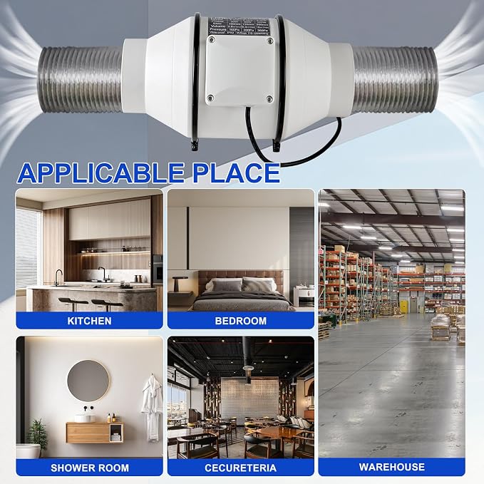 4Inch Exhaust fan Pipeline booster fan Inline duct fan 280 CFM Efficiency Air Fan for Duct Vent Bathroom, Kitchen, Grow Tent,Hydroponics,The wind is very strong.All-copper wire motors are more durable