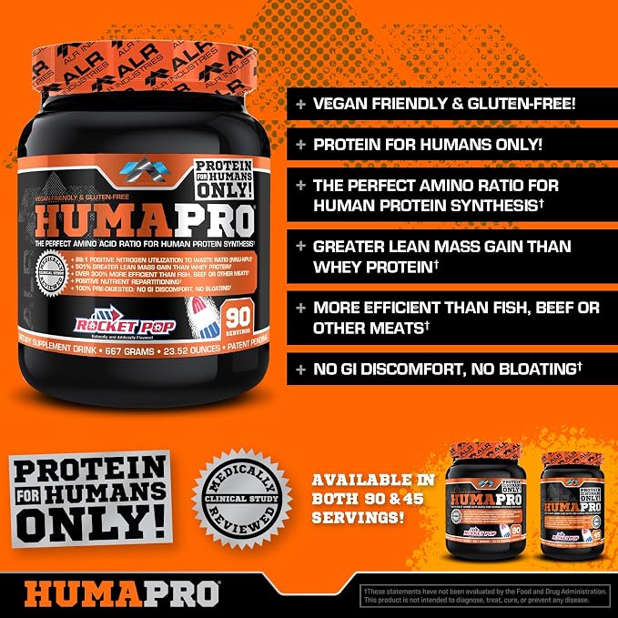 ALR Industries HumaPro Essential Amino Acid Formula | EAA Protein Supplement | Supports Muscle Recovery & Performance | Vegan, Gluten Free | | 90 Servings (Rocket Pop)