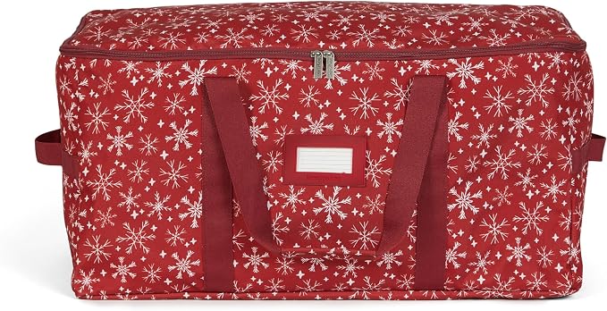 Covermates Keepsakes Treasurekeeper Storage Bag - Carrying Handles, ID Window - Holiday Storage, Red Snowflake