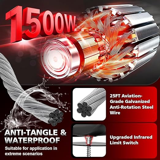 Power Electric Portable Hoist Winch 1540LBS, 3 in 1 Electric Cable Hoist 110V 25 FT with Lifting Strap, Electric Hoist Lift Ceiling Winch for Lifting Towing