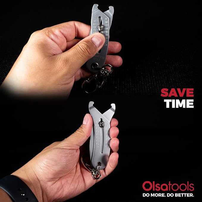 Olsa Tools Bolt Size Finder Keychain Combo 2pc Set Regular and XL - Dual Metric and SAE Bolt and Nut Gauge 8 to 50 mm 5/16 to 2-Inch - Compact Pocket Measuring Tools for Mechanics and DIY - Part 1907