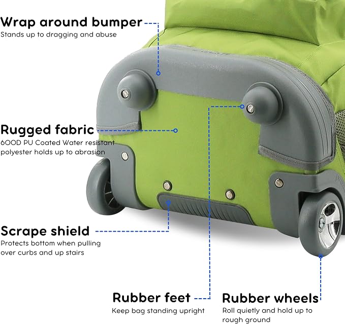J World Sundance Laptop Rolling Backpack for Girls Boys. Roller Bookbag with Wheels, 20 Inch, Celery