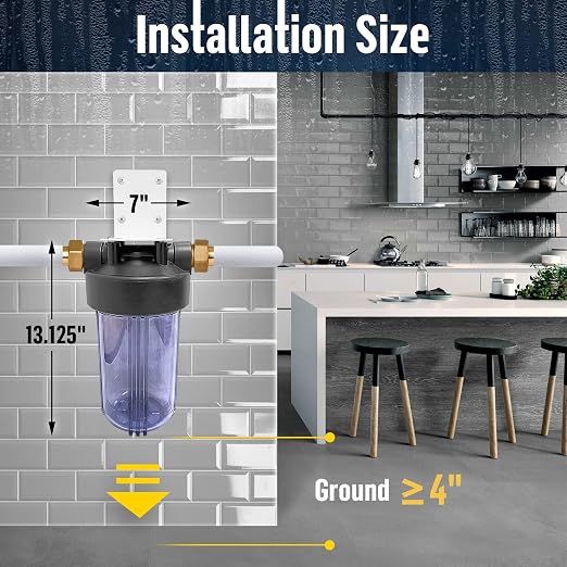 High Capacity 10 x 4.5” Whole House Filter Purifier System for Well or City Water, Presser Relief Button, 1” NPT Brass Port, Double O-Ring, Meets NSF Standards & Regulations (Transparent, 3 Sets)