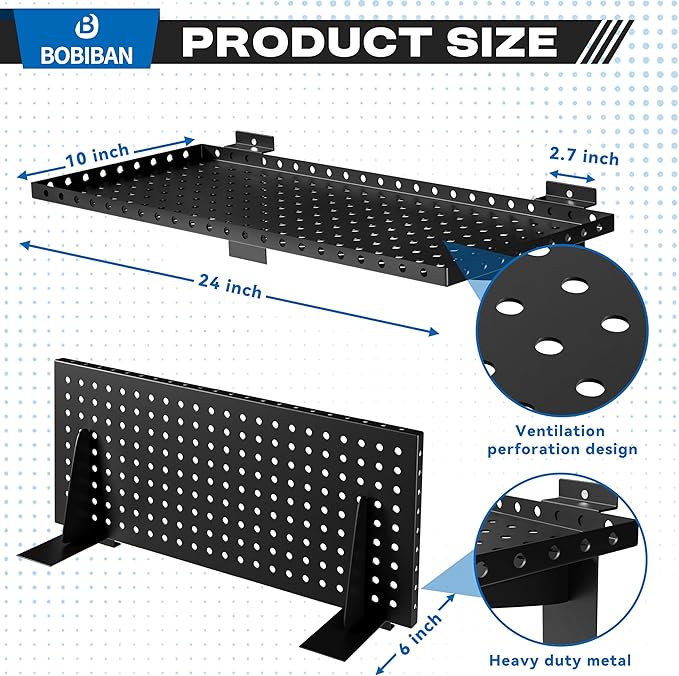 2 Pack Slatwall Shelves, Heavy Duty Metal Slat Wall Shelf for Retail, Garage, Home Storage, 80 lbs Load Capacity, Universal Slatwall Accessories(10 x 24 Inch-2, Black)