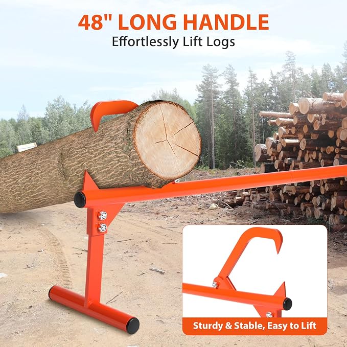 51" Long Handle Log Lifter, Adjustable Heavy Duty Log Roller, Cant Hook with Rubber Grip, Logging Tool for Rolling and Raising Log (Orange)