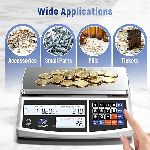 Industrial Price Counting Scale, 22lb/10kg x 0.1g Digital Bench Scale Inventory Scale for Small Parts Coin Scale, lb/g/kg/oz Units Electronic Gram Scale with LCD Backlit Display Large Platform