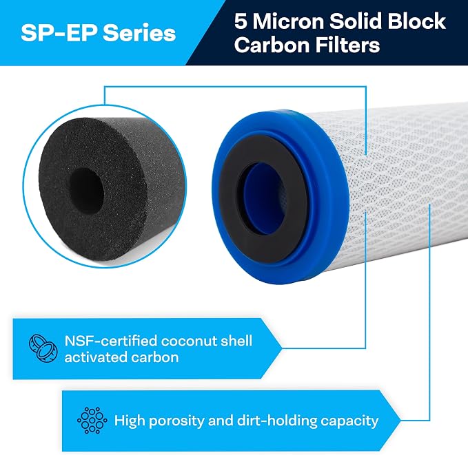 SpiroPure 20x2.5 5 Micron Carbon Block Water Filter EP-20 CB-25-2005 6 Pack