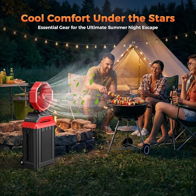 Portable Misting Fan with Wheels, 2-in-1 Rolling Mist Fan with Large Water Tank, 30000mAh Rechargeable Battery Operated Cooling Station with Remote for Golf Cart, Patio, Camping, Outside & Travel