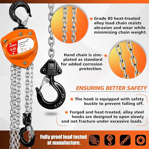 YATOINTO Chain Hoist 1/4 Ton (550Lbs) Capacity | Mini Hand Chain Hoist 10FT | Manual Chain Block Hoist 10.2" Headroom | Industrial Grade Steel Structures for Garages Warehouse Automotive Machinery