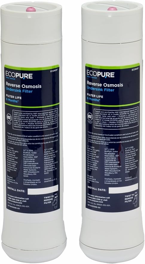 EcoPure ECOROF Reverse Osmosis Replacement Filter Set – Fits ECOP30 & Select Kenmore RO Systems – NSF-Certified – Reduces Lead, Chlorine, TDS & More – 6-Month Life – Easy Filter Changes