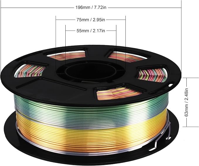BBLIFE Silk Shiny Multi Color Fast Change Rainbow PLA Filament, 1kg 2.2lbs 1.75mm 3D Printing Material, Widely Support for FDM 3D Printer, Easy to Print
