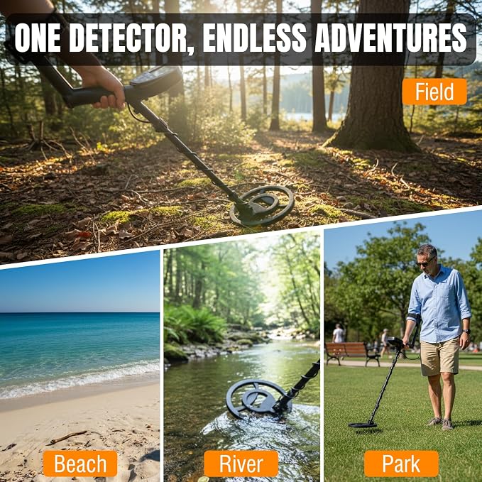 Raddy MD120A Beginner-Friendly Metal Detector for Adults, High Accuracy Gold Metal Detector with 4 Modes, 10" IPX7 Waterproof Search Coil, LCD Backlit Display, Headphone, Bag, Shovel for Treasure Hunt