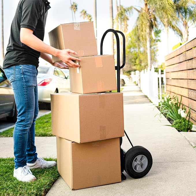 Olympia Tools 800 Lb Steel Hand Truck with D Handle and 10" Pneumatic Wheels for Home and Office Use