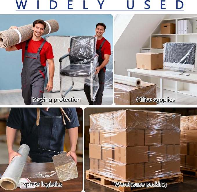 4Pack 18inx1000Ft 80Gauge Industrial Stretch Wrap Film for Pallet Heavyduty | stretch wrap Film-800% stretch secures pallets,furniture & fragile items firmly,perfect for moving,storage,warehouse,shipping