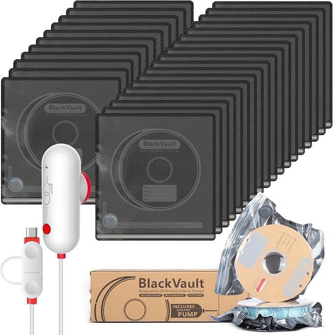 Vacbird Upgraded 3D Filament Vacuum Storage Bags with USB Pump, 30 Pack Light-Blocking Filament Bags, 2X Faster Air Removal, Universal Pump Fit, 12.6×13.38 Inch