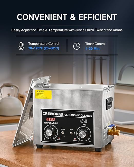 CREWORKS 10L Ultrasonic Cleaner with Heater and Timer, 240W Stainless Steel Ultrasonic Cleaner Machine with Degas & Gentle Modes, Ultrasonic Parts Cleaner with Knob Control for Machine Part Auto Tool