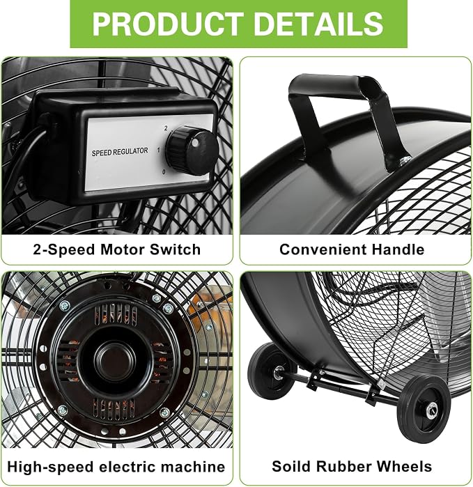 hykolity 36" High Velocity Industrial Drum Fan with 2 Speeds, 15000 CFM Heavy Duty Shop Fan with Casters & Handle for Warehouse, Factory Workshop and Garage Use