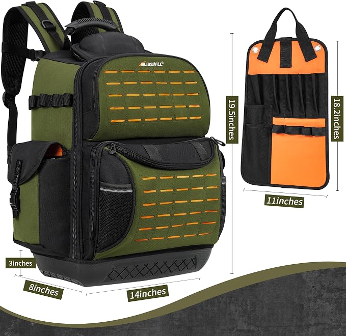 BLISSWILL Tool Bag Backpack for men,Heavy Duty Tool Backpack Bag with Waterproof Molded Base，62 Pockets/40 Loops Heavy Duty Tools Organizer Bags/Electrician/Industrial/Construction Work Backpack